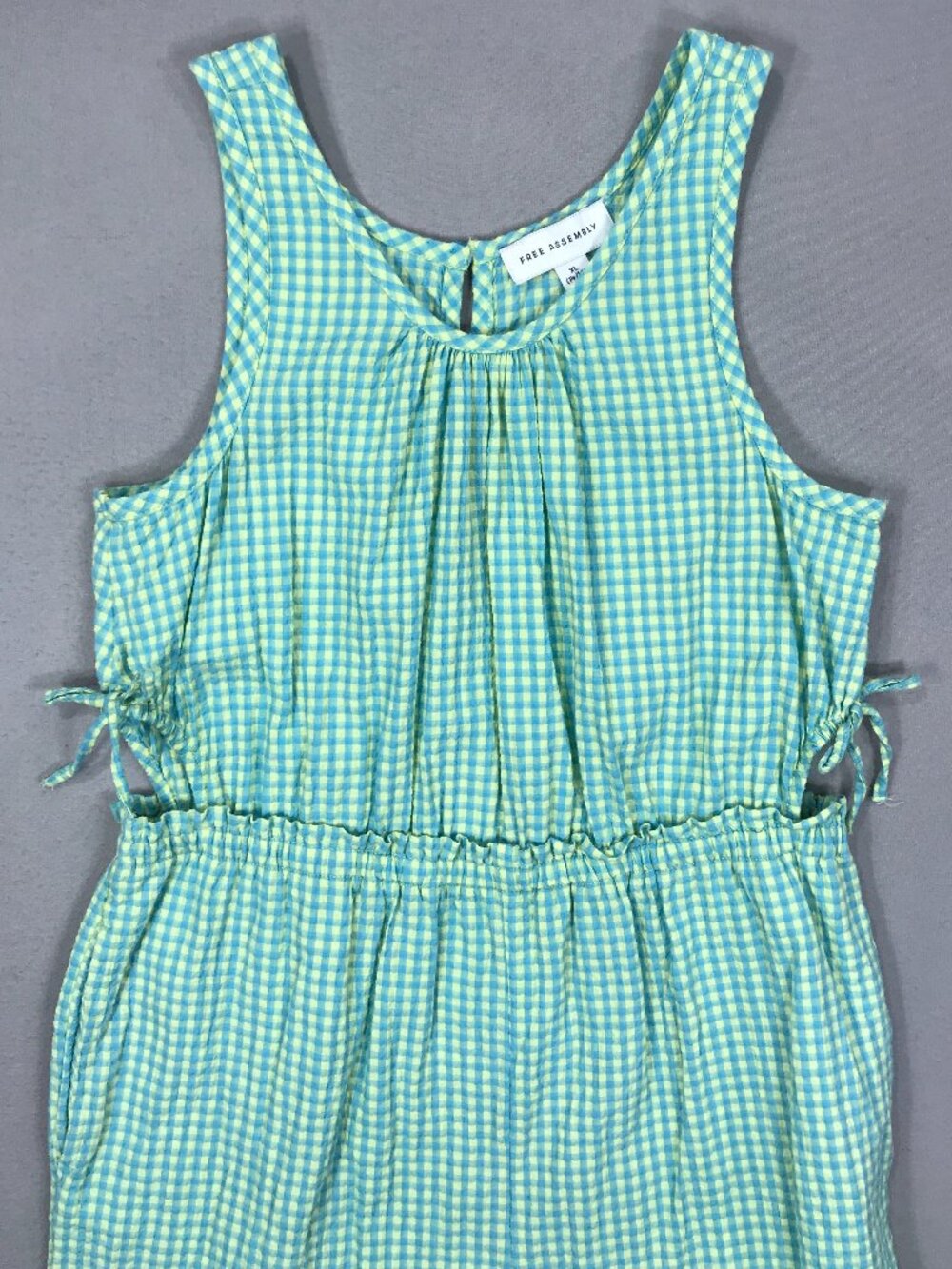 Free Assembly Jumpsuit Women's XL 14/16 Green Yellow Gingham Pants Tank Button